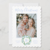 Monogram Grandmillennial Christmas Wreath Bows Feiertagskarte (Vorderseite)