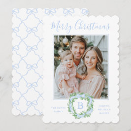 Monogram Grandmillennial Christmas Wreath Bows Feiertagskarte