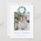 Monogram Grandmillennial Christmas Wreath Bows Feiertagskarte (Vorderseite)