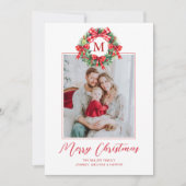 Monogram Grandmillennial Christmas Wreath Bows Feiertagskarte (Vorderseite)