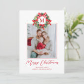 Monogram Grandmillennial Christmas Wreath Bows Feiertagskarte (Stehend Vorderseite)