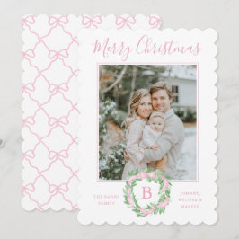 Monogram Grandmillennial Christmas Wreath Bows Feiertagskarte