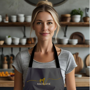 Monogram Grau Gold Color Personal Schürze