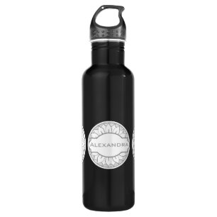 Monogram Grau-Rosa Modernes Medallion-Muster Edelstahlflasche