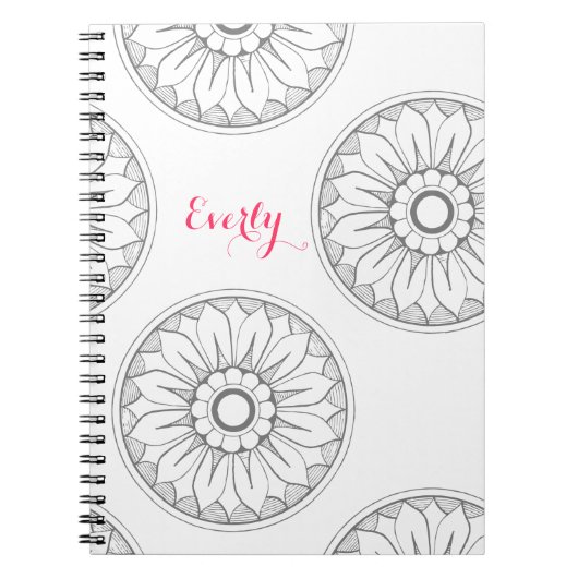 Monogram Grau-Rosa Modernes Medallion-Muster Notizblock (Vorderseite)