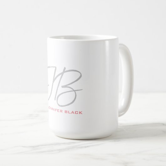 Monogram Graue Schlichte Kalligraphieschrift Kaffeetasse (VorderseiteRechts)