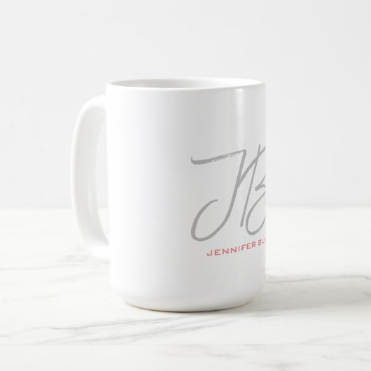 Monogram Graue Schlichte Kalligraphieschrift Kaffeetasse (Vorderseite Links)