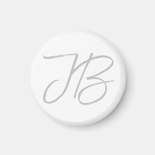 Monogram Graue Schlichte Kalligraphieschrift Magnet
