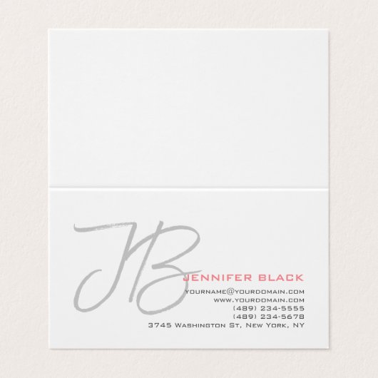 Monogram Graue Schlichte Kalligraphieschrift Visitenkarten (Außenseite Aufgefaltet)