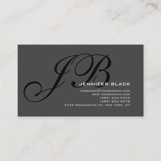 Monogram Graue schwarze Farbton Business Card Visitenkarte (Vorderseite)