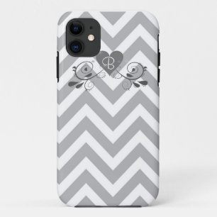 Monogram Graue Zickzack und Herz Design Handy Case