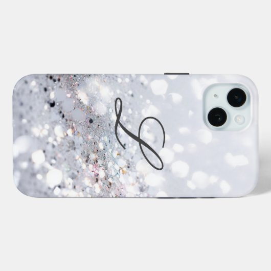 Monogram Grauer glamouröser Glitzer Case-Mate iPhone Hülle (Rückseite (Horizontal))