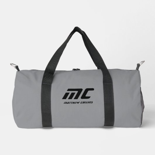 Monogram Grauer Minimalistischer Name Einfach für  Duffle Bag (Vorderseite)