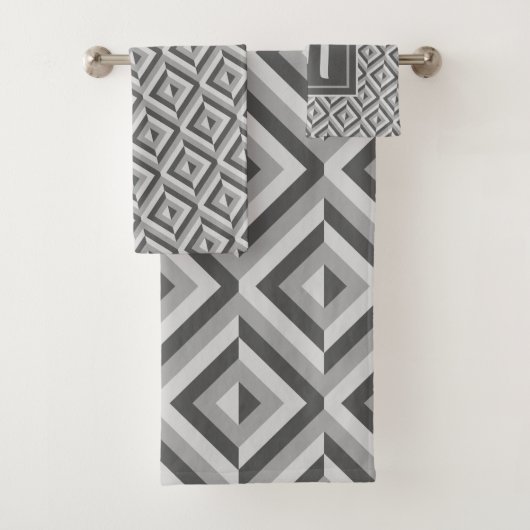 Monogram Graues Dreikantmuster Badhandtuch Set (Insitu)