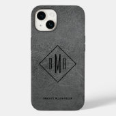 Monogram Graues Leder Case-Mate iPhone Case (Rückseite)
