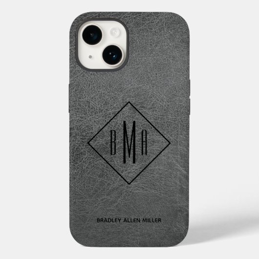 Monogram Graues Leder Case-Mate iPhone Case (Rückseite)