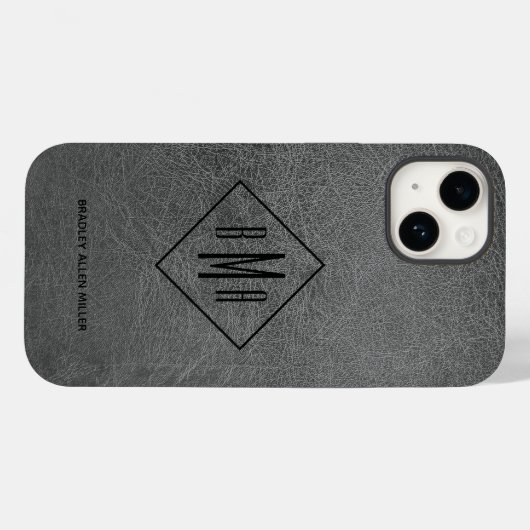 Monogram Graues Leder Case-Mate iPhone Case (Rückseite (Horizontal))