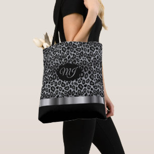 Monogram Graues Leopard Muster Tasche
