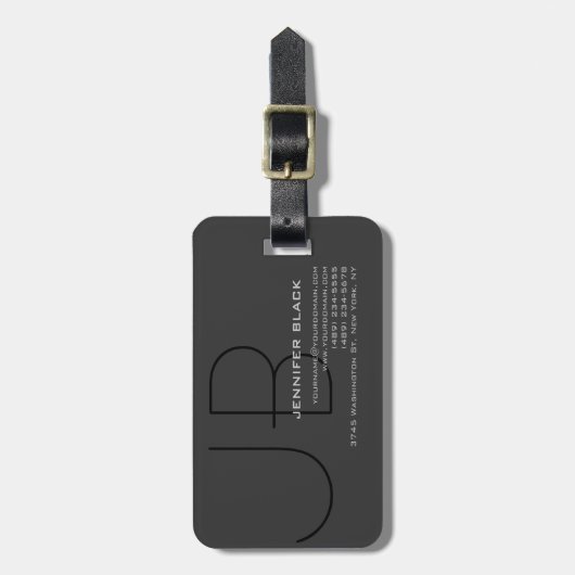 Monogram Gray Black Modern Initial Letters Name Gepäckanhänger (Vorderseite vertikal)