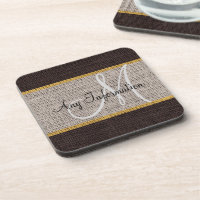 Monogram Gray Burlap Linen Rustic Jute