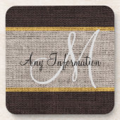 Monogram Gray Burlap Linen Rustic Jute Untersetzer (Vorderseite)