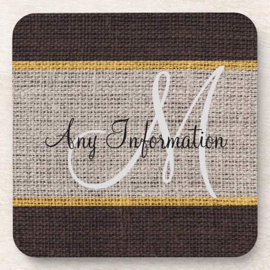 Monogram Gray Burlap Linen Rustic Jute Untersetzer (Vorderseite)