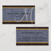 Monogram Gray Burlap Linen Rustic Jute Visitenkarte (Vorne/Hinten)