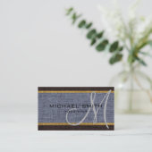 Monogram Gray Burlap Linen Rustic Jute Visitenkarte (Stehend Vorderseite)