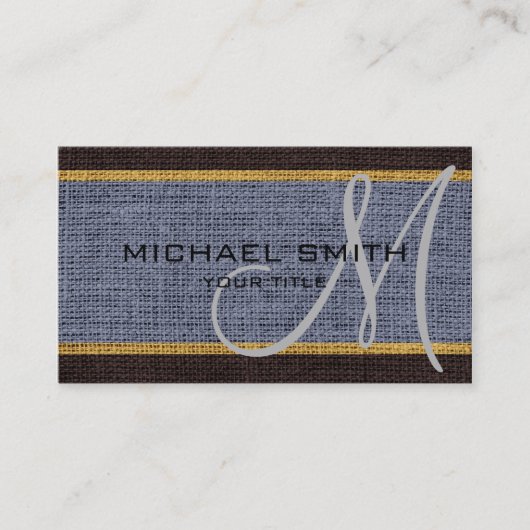 Monogram Gray Burlap Linen Rustic Jute Visitenkarte (Vorderseite)