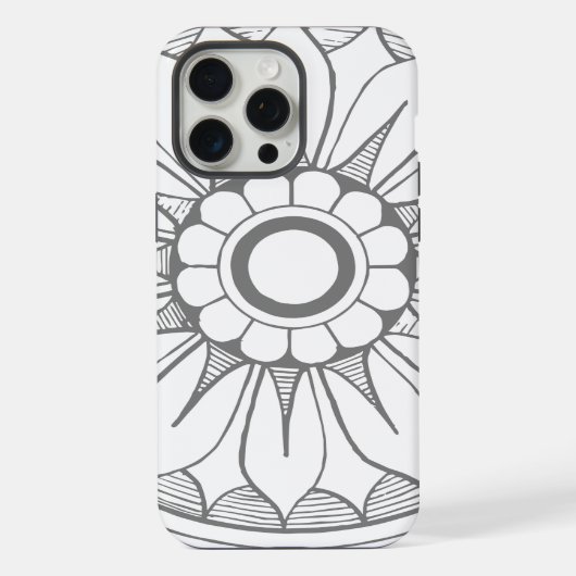 Monogram Gray Modern Daisy Medallion Muster iPhone Hülle (Rückseite)