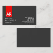 Monogram Gray Red Modern Consultant Business Card Visitenkarte (Vorne/Hinten)
