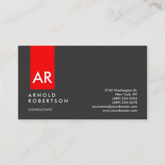 Monogram Gray Red Modern Consultant Business Card Visitenkarte (Vorderseite)