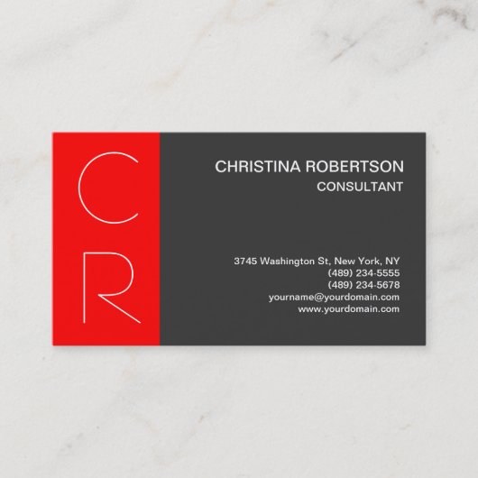 Monogram, Gray Red Strip Business Card Visitenkarte (Vorderseite)