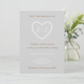 Monogram, Gray White Gold Heart Shaping Wedding Einladung (Stehend Vorderseite)