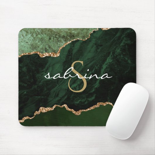 Monogram Green Agate Geode Mousepad (Mit Mouse)