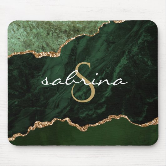 Monogram Green Agate Geode Mousepad (Vorne)