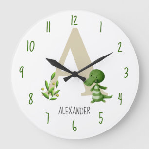 Monogram Green Alligator Son's Kinderzimmer Decor Große Wanduhr