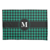 Monogram Green and Black Gingham Pattern Kissenbezug (Vorderseite)
