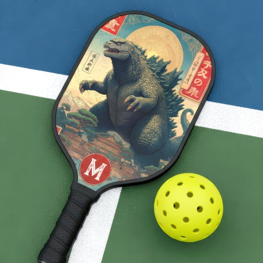 Monogram Green Asian Lizard Monster Retro Trendy Pickleball Schläger