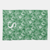 Monogram Green Bird Floral Vintag Art Geschirrtuch (Horizontal)