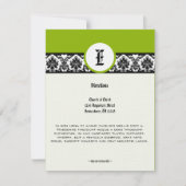 Monogram Green Black Damask Wedelungskarte Einladung (Vorderseite)