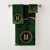 Monogram Green Black Marble Agate Gold Glitzer Badhandtuch Set (Insitu)