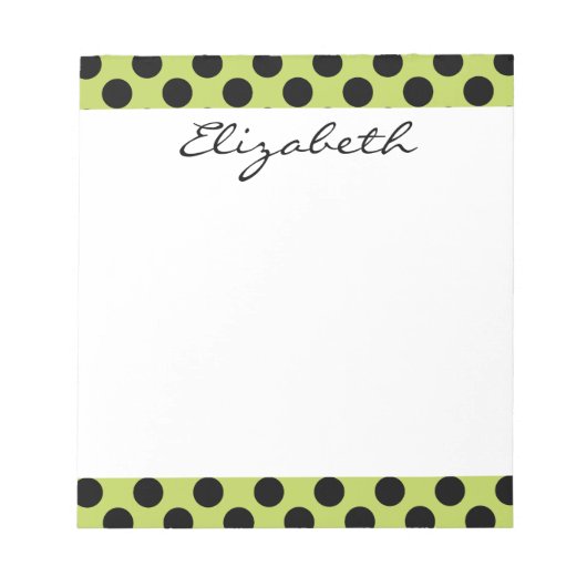 Monogram Green Black Niedlich Chic Polka Dot Patte Notizblock (Vorderseite)