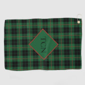 Monogram Green Black Red Kariert Tartan Scott Golfhandtuch (Horizontal)