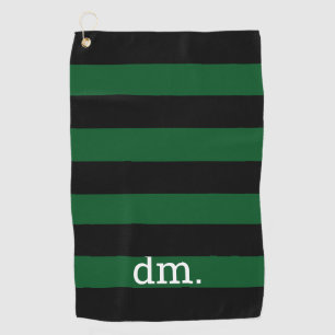 Monogram Green & Black Strip Golf Handtuch mit Tex