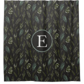 Monogram Green Blätter Botanical Pattern Duschvorhang (Vorderseite)