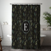 Monogram Green Blätter Botanical Pattern Duschvorhang