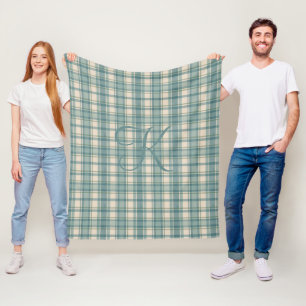 Monogram Green Blue Beige Tartan Buffalo Kariert Fleecedecke