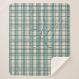 Monogram Green Blue Beige Tartan Buffalo Kariert Sherpadecke
