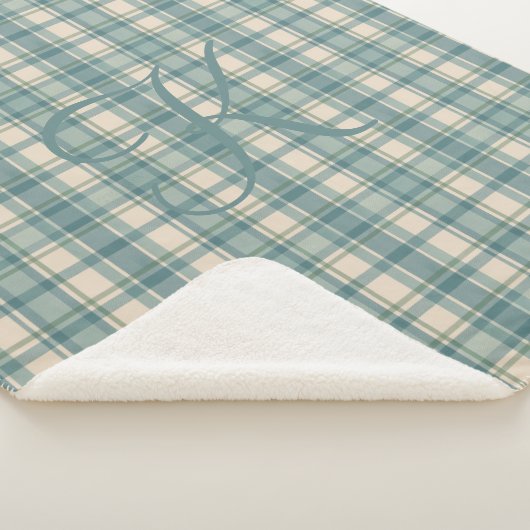 Monogram Green Blue Beige Tartan Buffalo Kariert Sherpadecke (3/4)